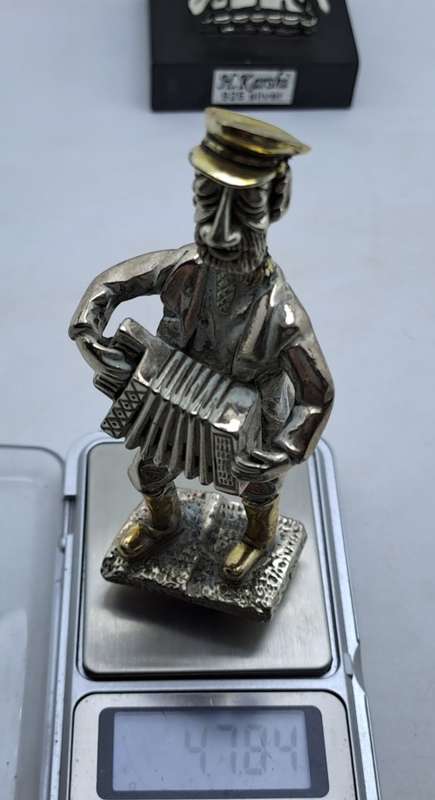 Vintage H.Karshi 925 Sterling Silver  Fiddler on the Roof and Accordion Player(No Stand) -Jerusalem