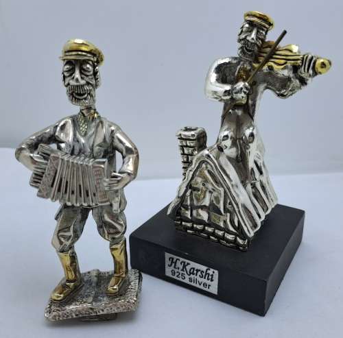 Vintage H.Karshi 925 Sterling Silver  Fiddler on the Roof and Accordion Player(No Stand) -Jerusalem