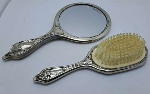 Antique / Vintage Vanity Mirror and Brush set.. (No hallmarks or makers mark)