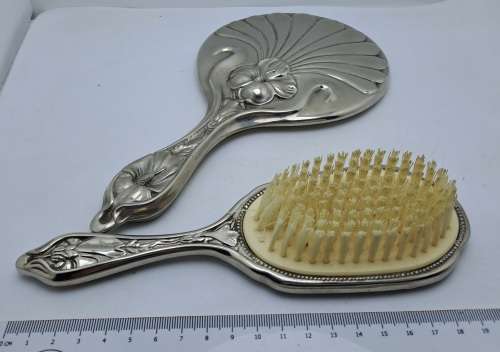 Antique / Vintage Vanity Mirror and Brush set.. (No hallmarks or makers mark)