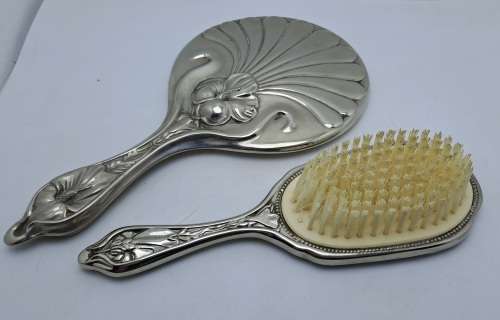 Antique / Vintage Vanity Mirror and Brush set.. (No hallmarks or makers mark)