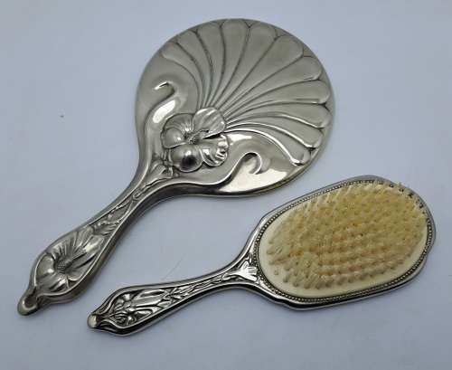 Antique / Vintage Vanity Mirror and Brush set.. (No hallmarks or makers mark)