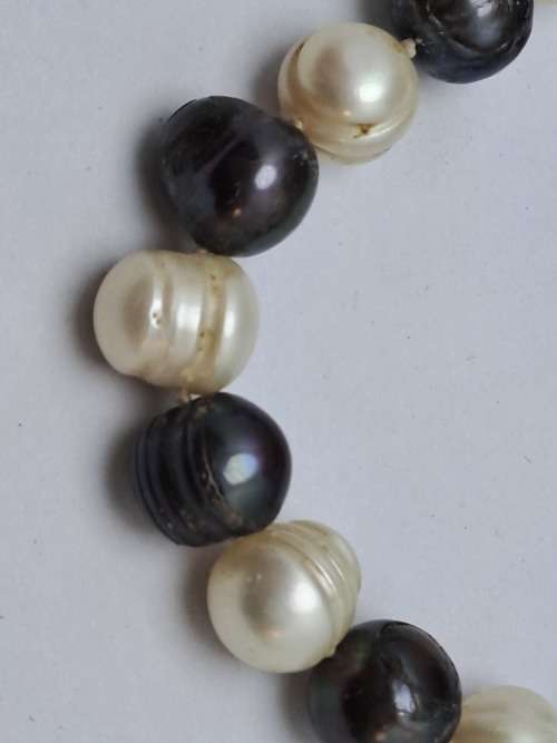 Vintage Genuine Pearl Necklace White and Black South Sea Pearls. 1,34 meter in Length.