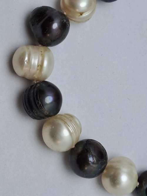 Vintage Genuine Pearl Necklace White and Black South Sea Pearls. 1,34 meter in Length.