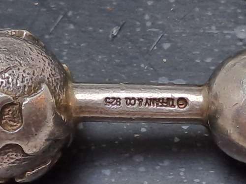 a Pair of Vintage Sterling SILVER (tested) Globe -Barbell Cufflinks by Tiffany & Co -boxed