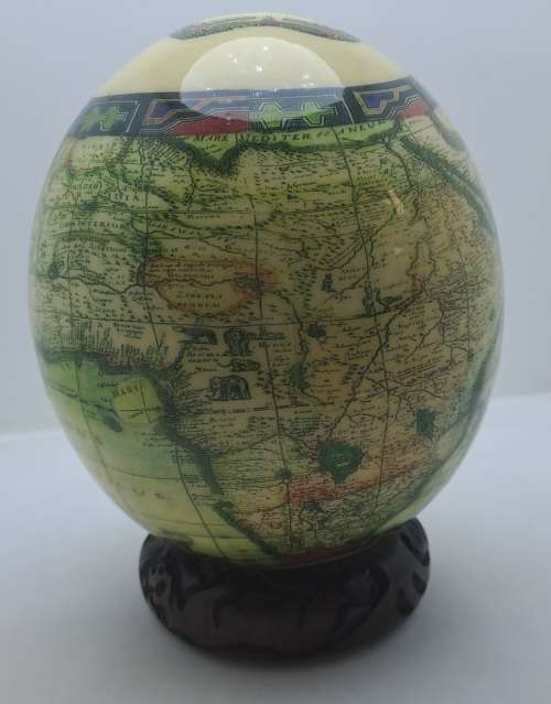 Decorated Ostrich Egg -Africae Tabula Nova (`New Map of Africa`) Elephants
