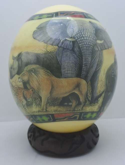 Decorated Ostrich Egg -Africae Tabula Nova (`New Map of Africa`) Elephants
