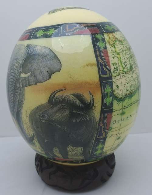 Decorated Ostrich Egg -Africae Tabula Nova (`New Map of Africa`) Elephants