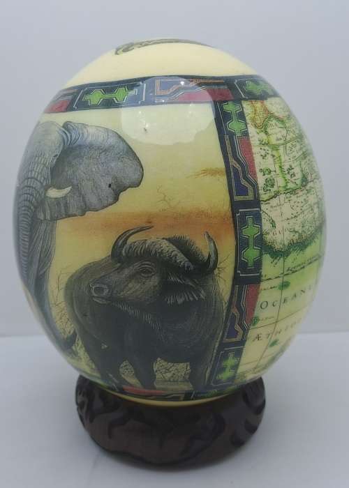 Decorated Ostrich Egg -Africae Tabula Nova (`New Map of Africa`) Elephants