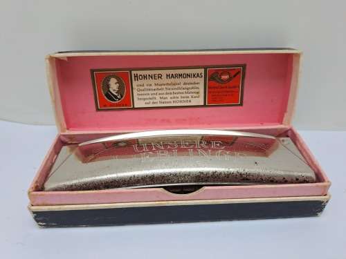 Vintage M.Hohner Harmonika UNSERE LIEBLINGE in Original Box.32 Holes