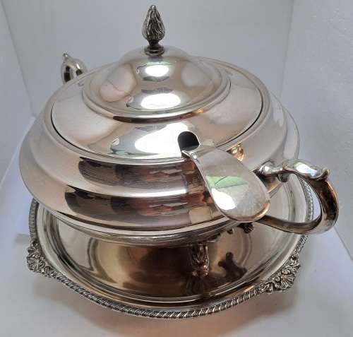 A Large Vintage 1950`s Seranco B.M Mount Silver-plate Tureen with Ladle and Tray