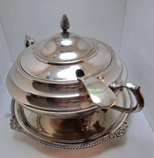 A Large Vintage 1950`s Seranco B.M Mount Silver-plate Tureen with Ladle and Tray