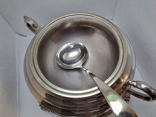 A Large Vintage 1950`s Seranco B.M Mount Silver-plate Tureen with Ladle and Tray