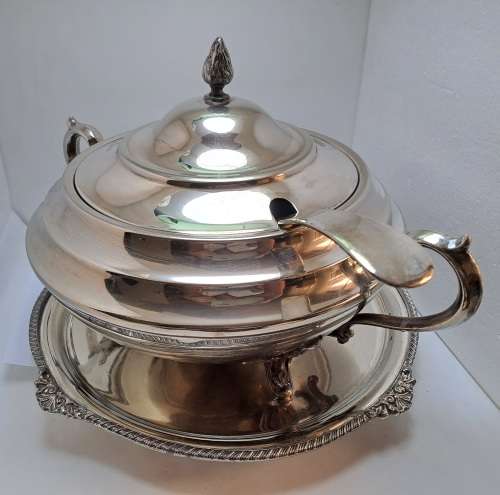 A Large Vintage 1950`s Seranco B.M Mount Silver-plate Tureen with Ladle and Tray