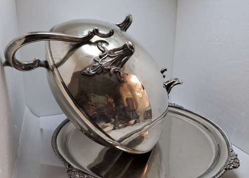 A Large Vintage 1950`s Seranco B.M Mount Silver-plate Tureen with Ladle and Tray