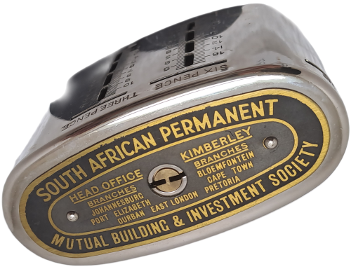 Vintage African Permanent Mutual Building & Investment Society Savings Bank(few Coins inside) no Key