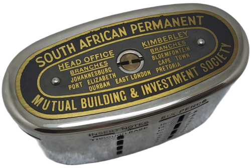 Vintage African Permanent Mutual Building & Investment Society Savings Bank(few Coins inside) no Key