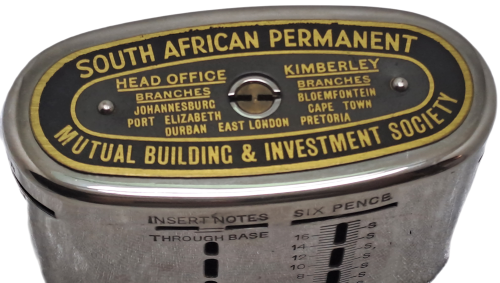 Vintage African Permanent Mutual Building & Investment Society Savings Bank(few Coins inside) no Key