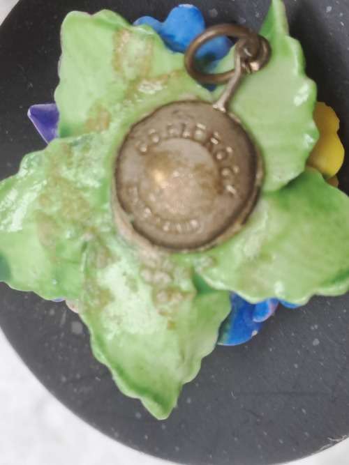 Vintage Denton Bone China Floral Brooch and Earrings with a Coalbrook Pendant(a few small chips)