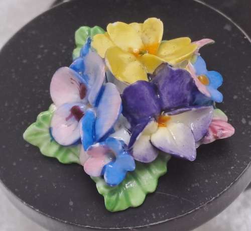 Vintage Denton Bone China Floral Brooch and Earrings with a Coalbrook Pendant(a few small chips)