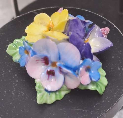 Vintage Denton Bone China Floral Brooch and Earrings with a Coalbrook Pendant(a few small chips)