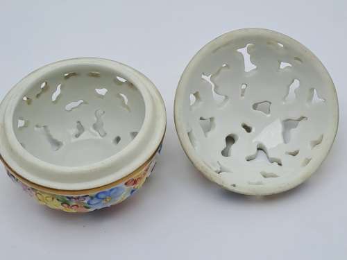 Vintage Herend Hvngary Hand Painted reticulated Floral Porcelain Trinket box/Possibly for potpourri.