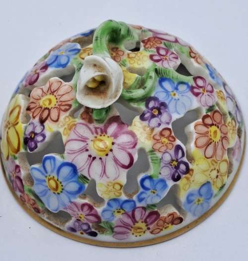 Vintage Herend Hvngary Hand Painted reticulated Floral Porcelain Trinket box/Possibly for potpourri.