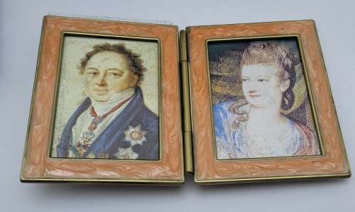 Jay Strongwater Mini Brass and Enamel - Foldable 2 Photo frame with Swarovski Jewels