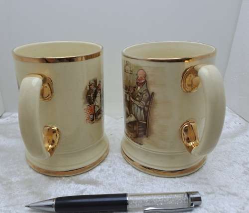 Vintage Pair of Arthur Wood Porcelain Tankards No 3752 David Dines with Micawber.