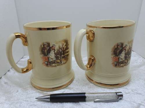 Vintage Pair of Arthur Wood Porcelain Tankards No 3752 David Dines with Micawber.