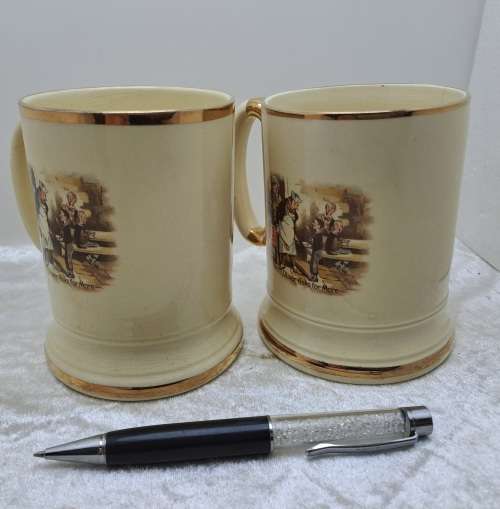 Vintage Pair of Arthur Wood Porcelain Tankards No 3752 David Dines with Micawber.