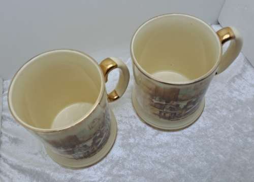 Vintage Pair of Arthur Wood Porcelain Tankards No 3752 David Dines with Micawber.