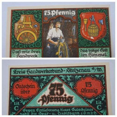 1921 German notgeld Hanover Prussian province of  Stolzenau District 75 Pfennig Kreis-Handwerker