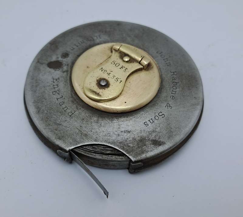 Vintage John Rabone & Sons Metal 50ft measuring tape No 4351 (BROKEN) Made in England