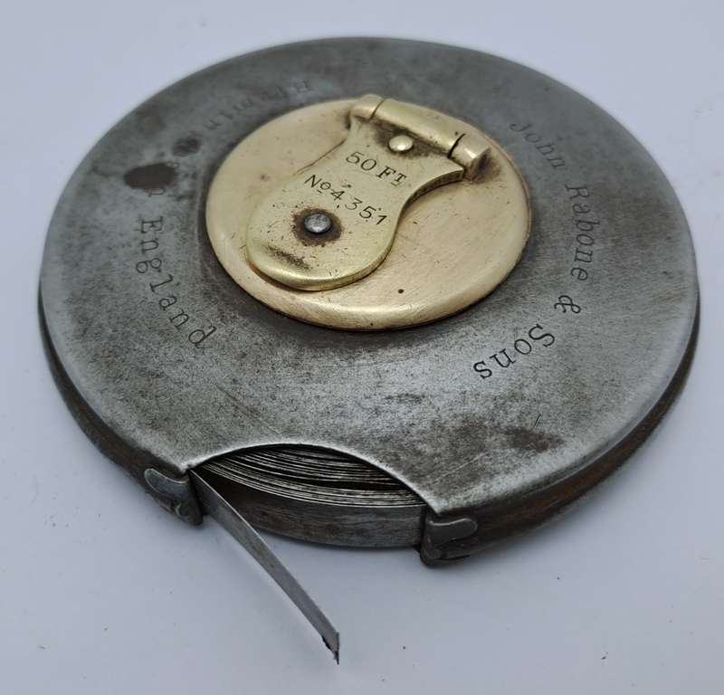 Vintage John Rabone & Sons Metal 50ft measuring tape No 4351 (BROKEN) Made in England