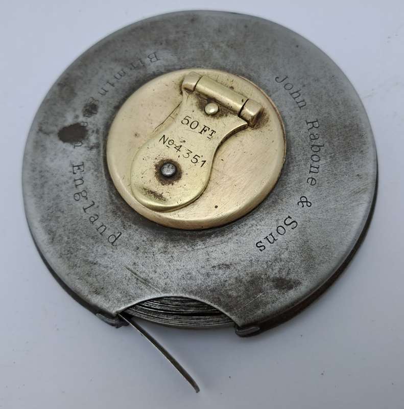 Vintage John Rabone & Sons Metal 50ft measuring tape No 4351 (BROKEN) Made in England