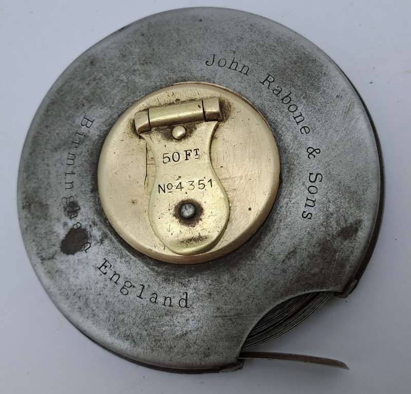 Vintage John Rabone & Sons Metal 50ft measuring tape No 4351 (BROKEN) Made in England