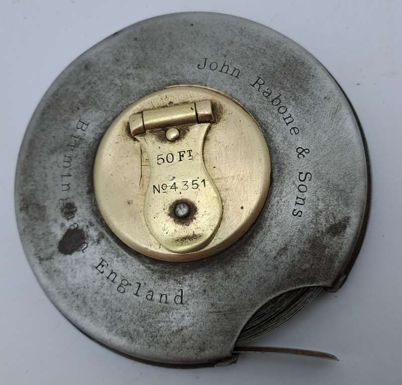 Vintage John Rabone & Sons Metal 50ft measuring tape No 4351 (BROKEN) Made in England