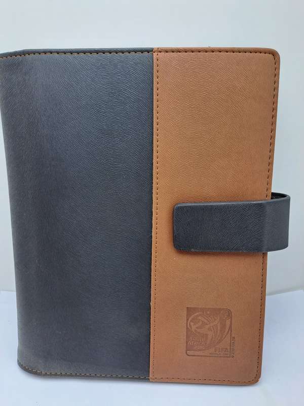 Unused South Africa 2010 Fifa World Cup -Leather Covered A5 Note Pad with slots Magnetic Clip.