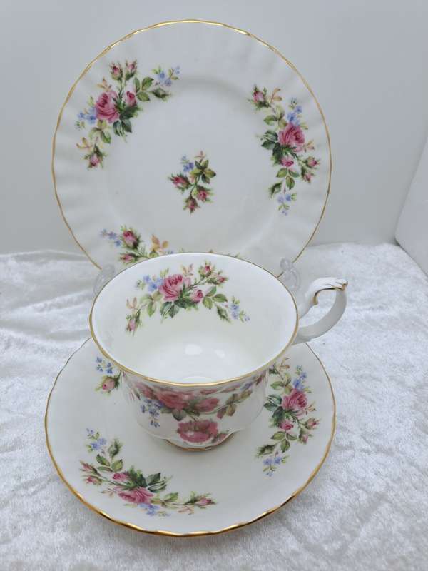 Vintage Royal Albert `Moss Rose` Bone China Tea Trio