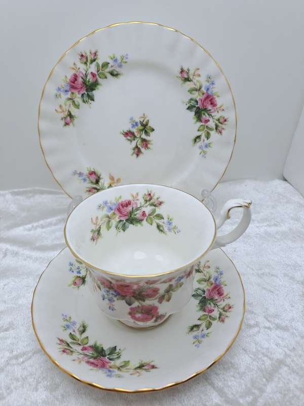 Vintage Royal Albert `Moss Rose` Bone China Tea Trio