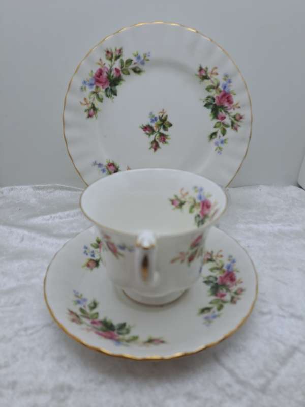 Vintage Royal Albert `Moss Rose` Bone China Tea Trio