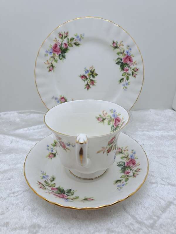 Vintage Royal Albert `Moss Rose` Bone China Tea Trio