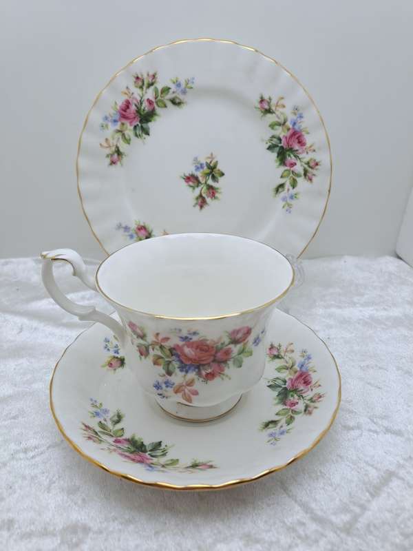 Vintage Royal Albert `Moss Rose` Bone China Tea Trio