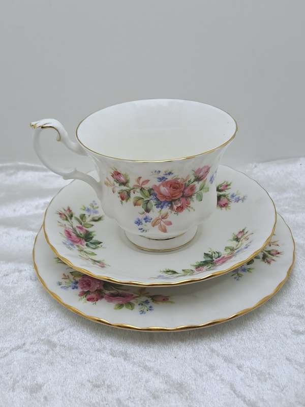Vintage Royal Albert `Moss Rose` Bone China Tea Trio
