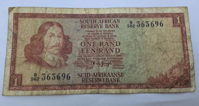 1975 South Africa 1 Rand -English - Afrikaans- Watermark van Riebeeck