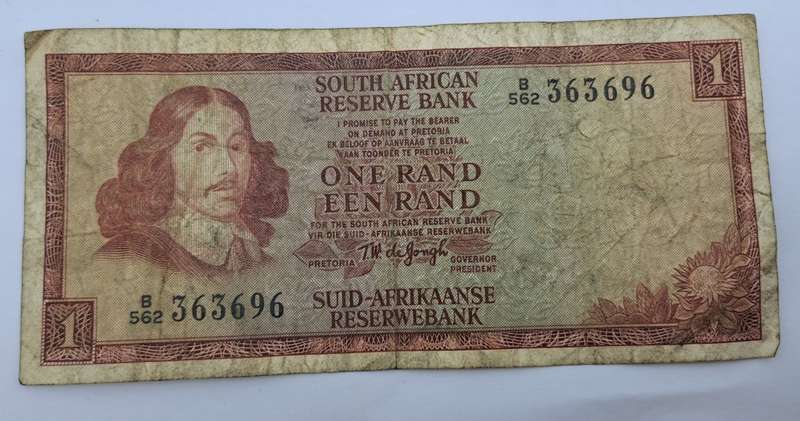 1975 South Africa 1 Rand -English - Afrikaans- Watermark van Riebeeck