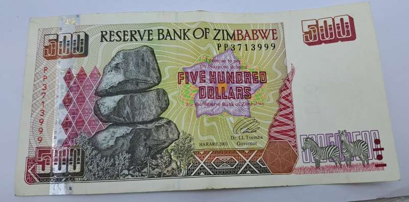 2001 Zimbabwe 500 Dollars Bank note UNC
