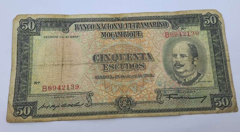 1958 Mozambique 50 Escudos Bank Note