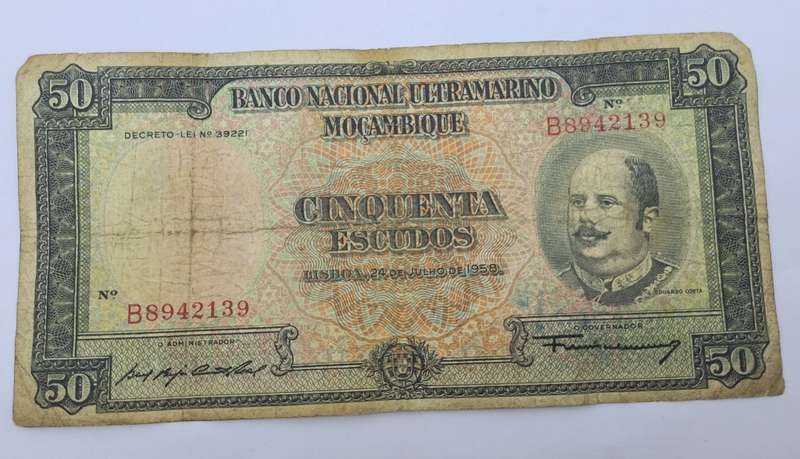 1958 Mozambique 50 Escudos Bank Note